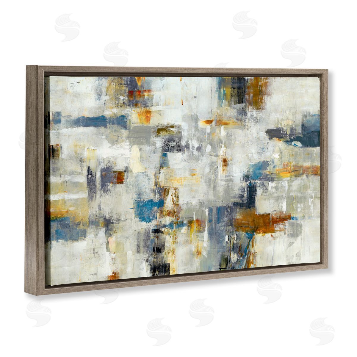 Lisa Ridgers Energetic Abstract Strokes Brown Floating Frame Canvas Wall Art Print