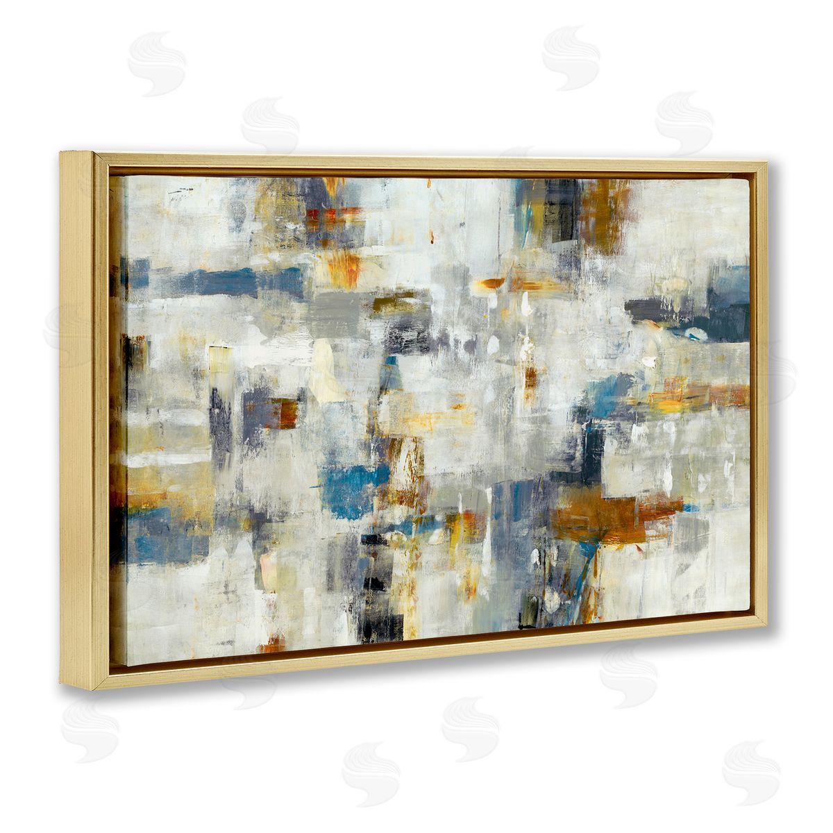 Lisa Ridgers Energetic Abstract Strokes Gold Floating Frame Canvas Wall Art Print
