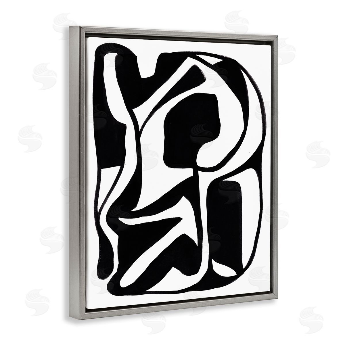Bea Dina Swirling Ink Pattern Gray Floating Frame Canvas Wall Art Print