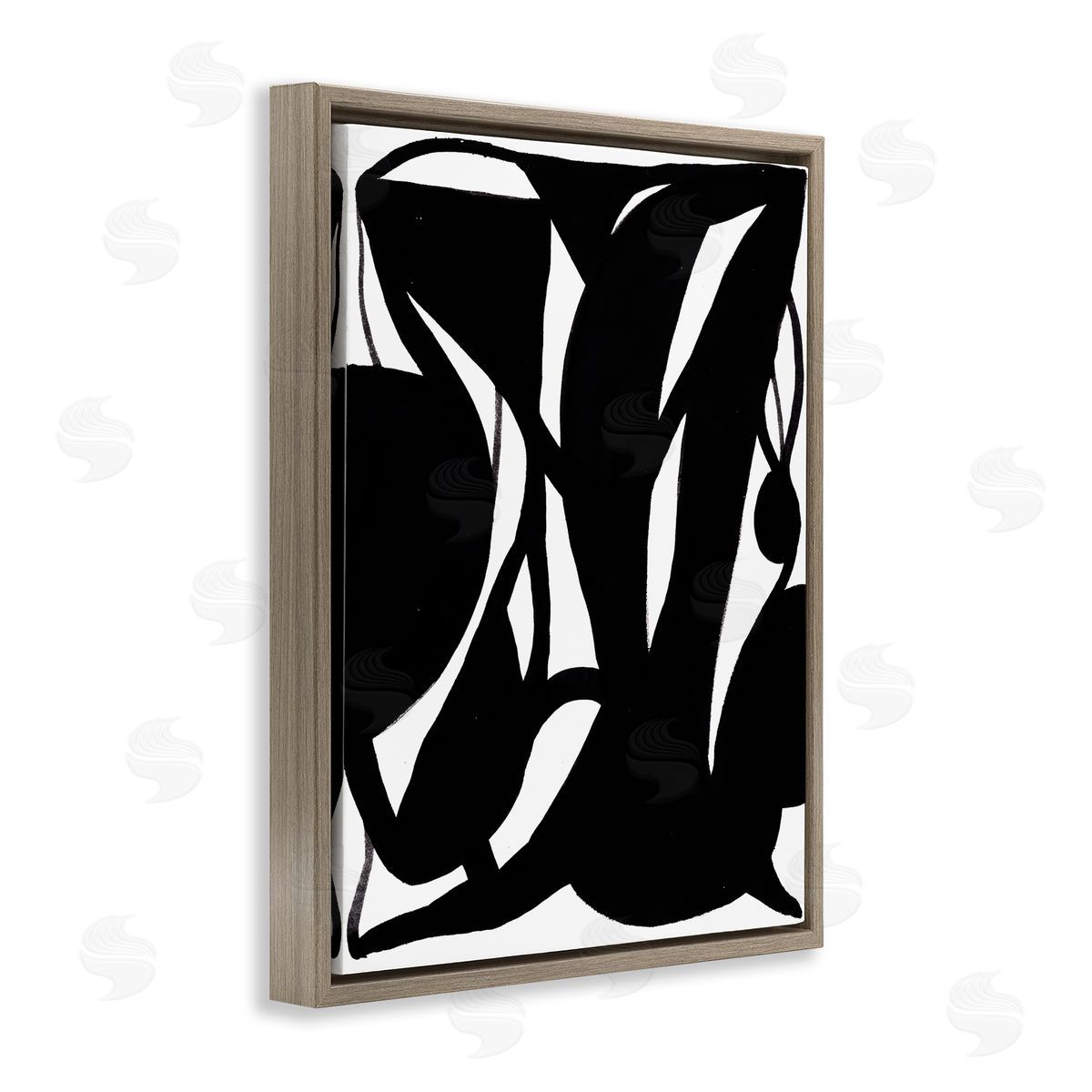 Bea Dina Black Swirled Ink Brown Floating Frame Canvas Wall Art Print