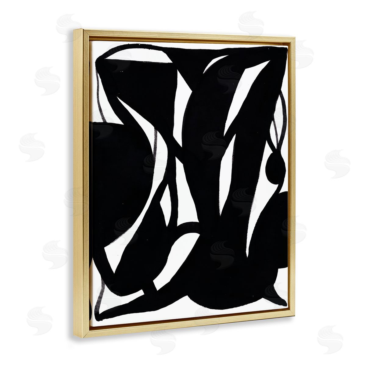 Bea Dina Black Swirled Ink Gold Floating Frame Canvas Wall Art Print