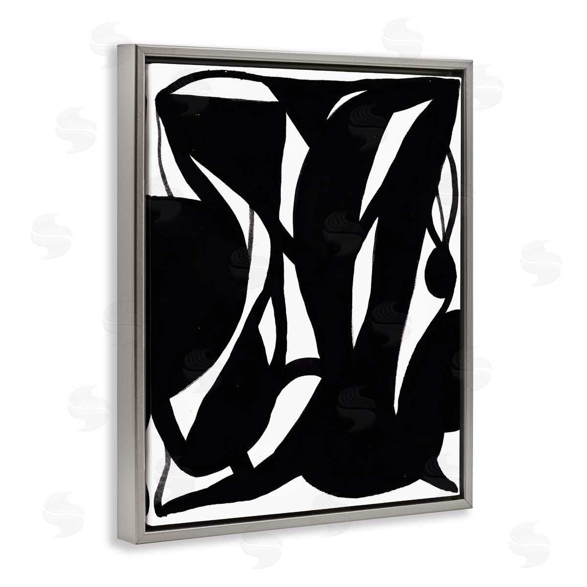 Bea Dina Black Swirled Ink Gray Floating Frame Canvas Wall Art Print