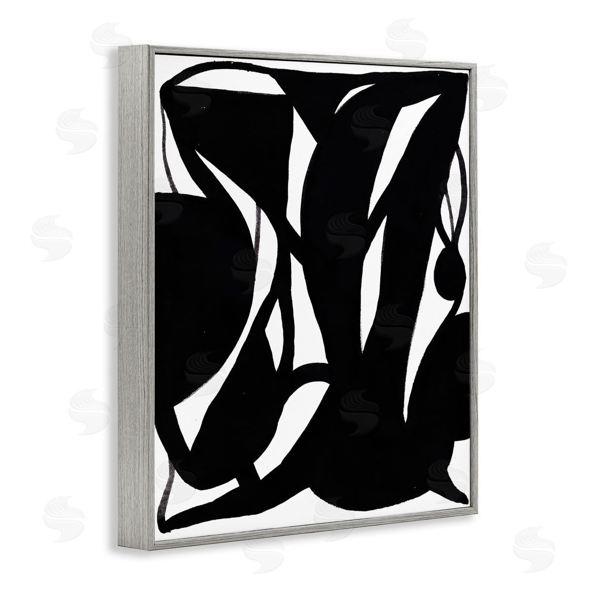 Bea Dina Black Swirled Ink Gray Framed Giclee Wall Art Print