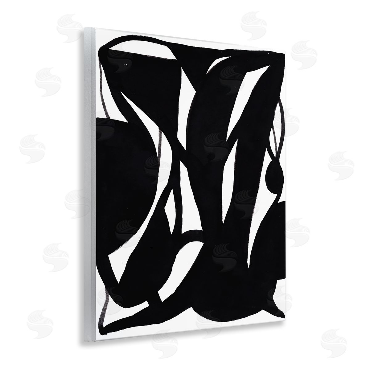 Bea Dina Black Swirled Ink Wooden Wall Plaque Art Print