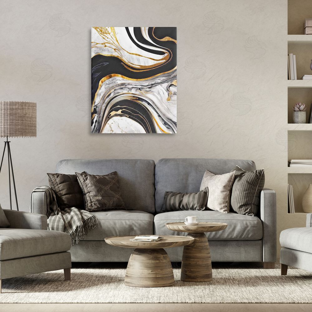 Jesse Keith Marbled Fluid Gold Accent Canvas Wall Art Print in Room