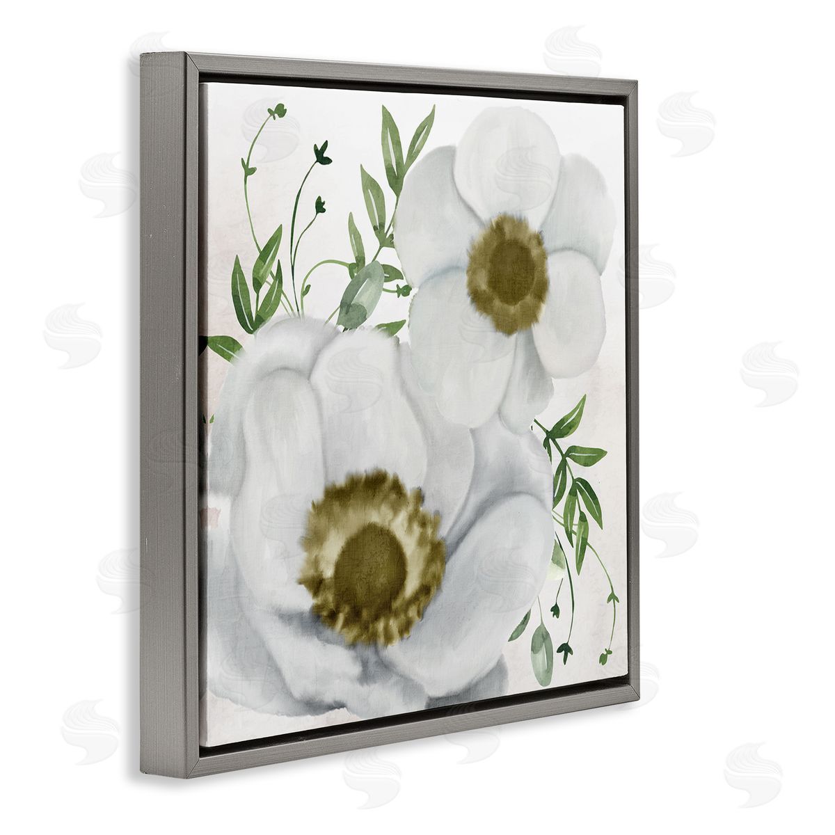 Kim Allen Gold Centered Magnolia Gray Floating Frame Canvas Wall Art Print