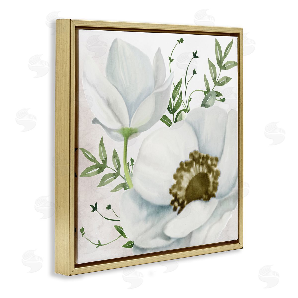 Kim Allen Magnolia & Leaf Sprigs Gold Floating Frame Canvas Wall Art Print