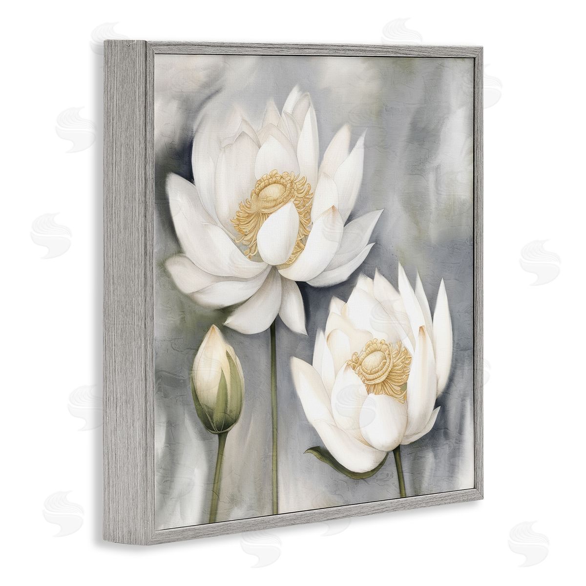 Kim Allen White Lotuses on Grey Gray Framed Giclee Wall Art Print