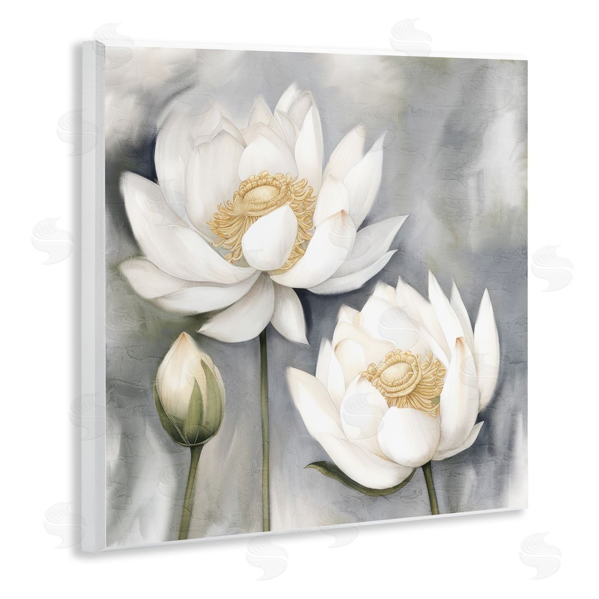 Kim Allen White Lotuses on Grey Wooden Wall Plaque Art Print