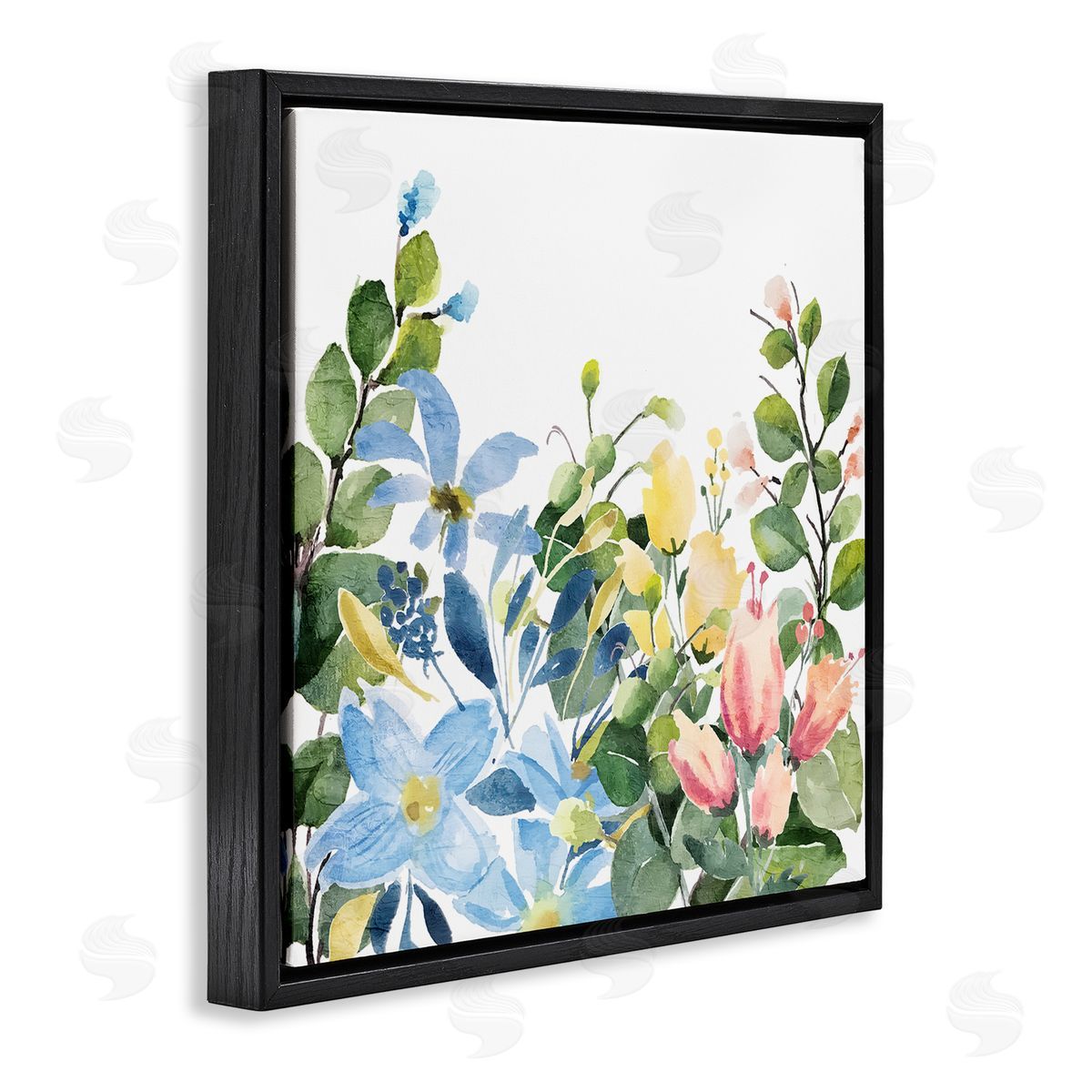 Kim Allen Leafy Spring Blooms Black Floating Frame Canvas Wall Art Print