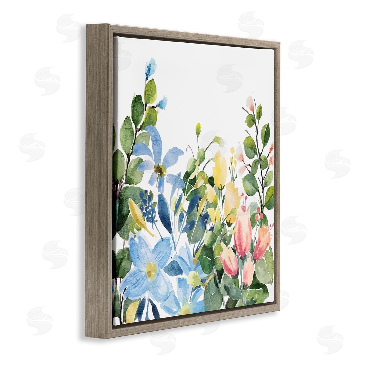 Kim Allen Leafy Spring Blooms Brown Floating Frame Canvas Wall Art Print