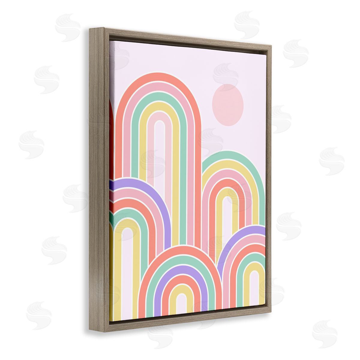 Dominique Vari Pastel Rainbow Arches Brown Floating Frame Canvas Wall Art Print