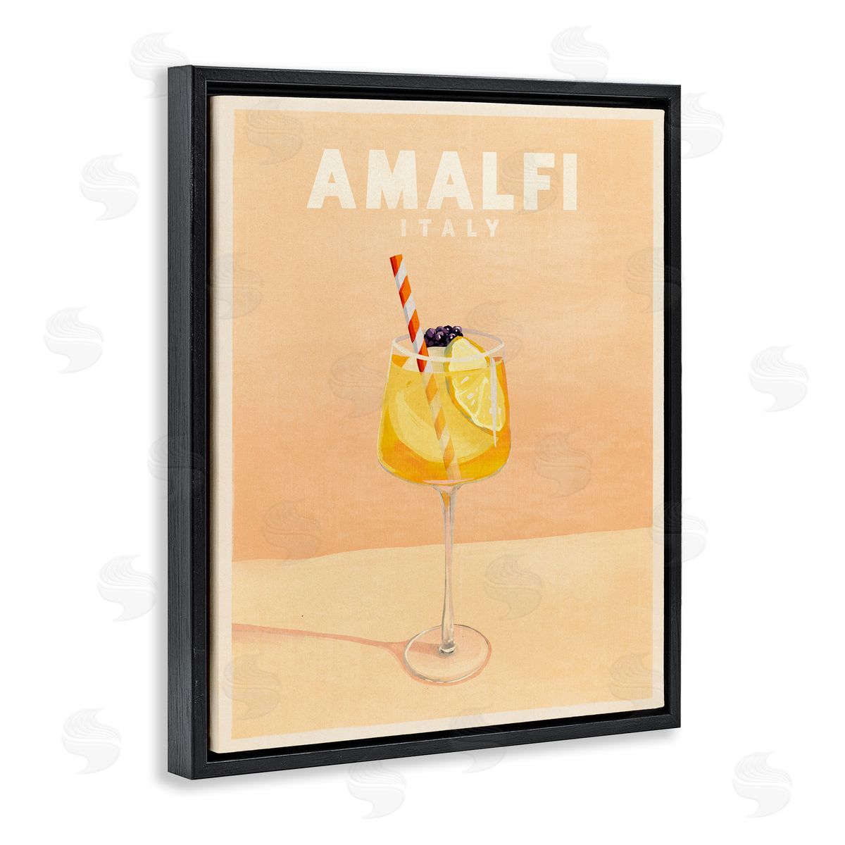 Amalfi Italy with Cocktail Black Floating Frame Canvas Wall Art, Home Decor by The Whiskey Ginger