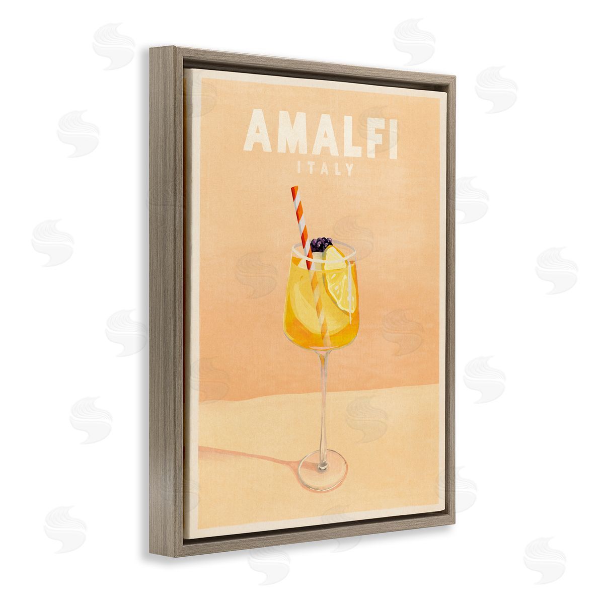 Amalfi Italy with Cocktail Brown Floating Frame Canvas Wall Art, Home Decor by The Whiskey Ginger