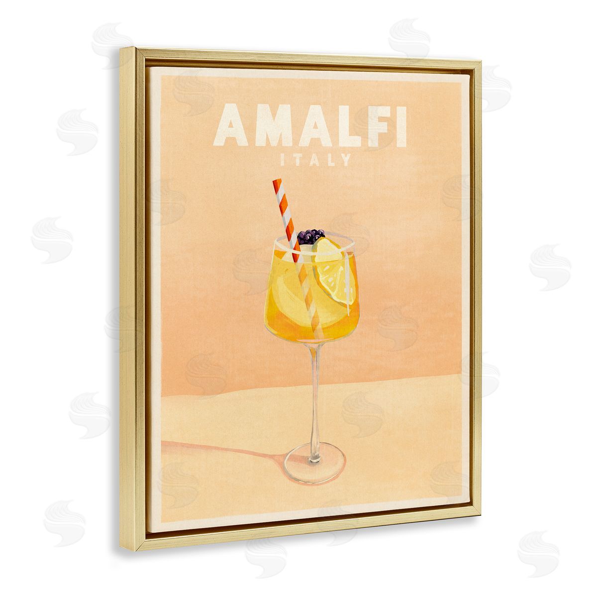 Amalfi Italy with Cocktail Gold Floating Frame Canvas Wall Art, Home Decor by The Whiskey Ginger