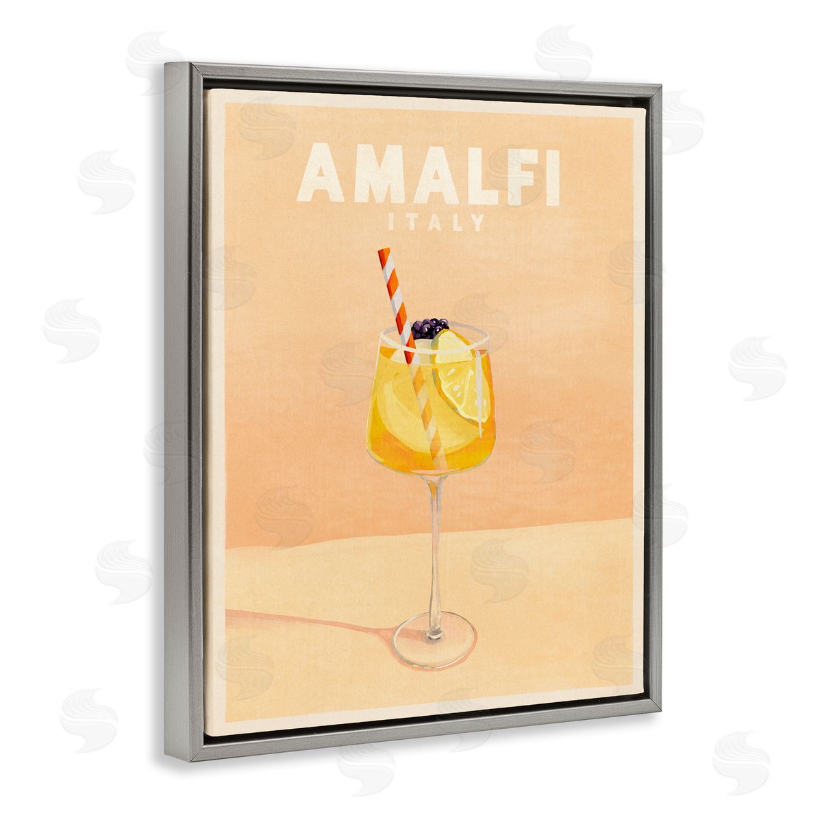 Amalfi Italy with Cocktail Grey Floating Frame Canvas Wall Art, Home Decor by The Whiskey Ginger