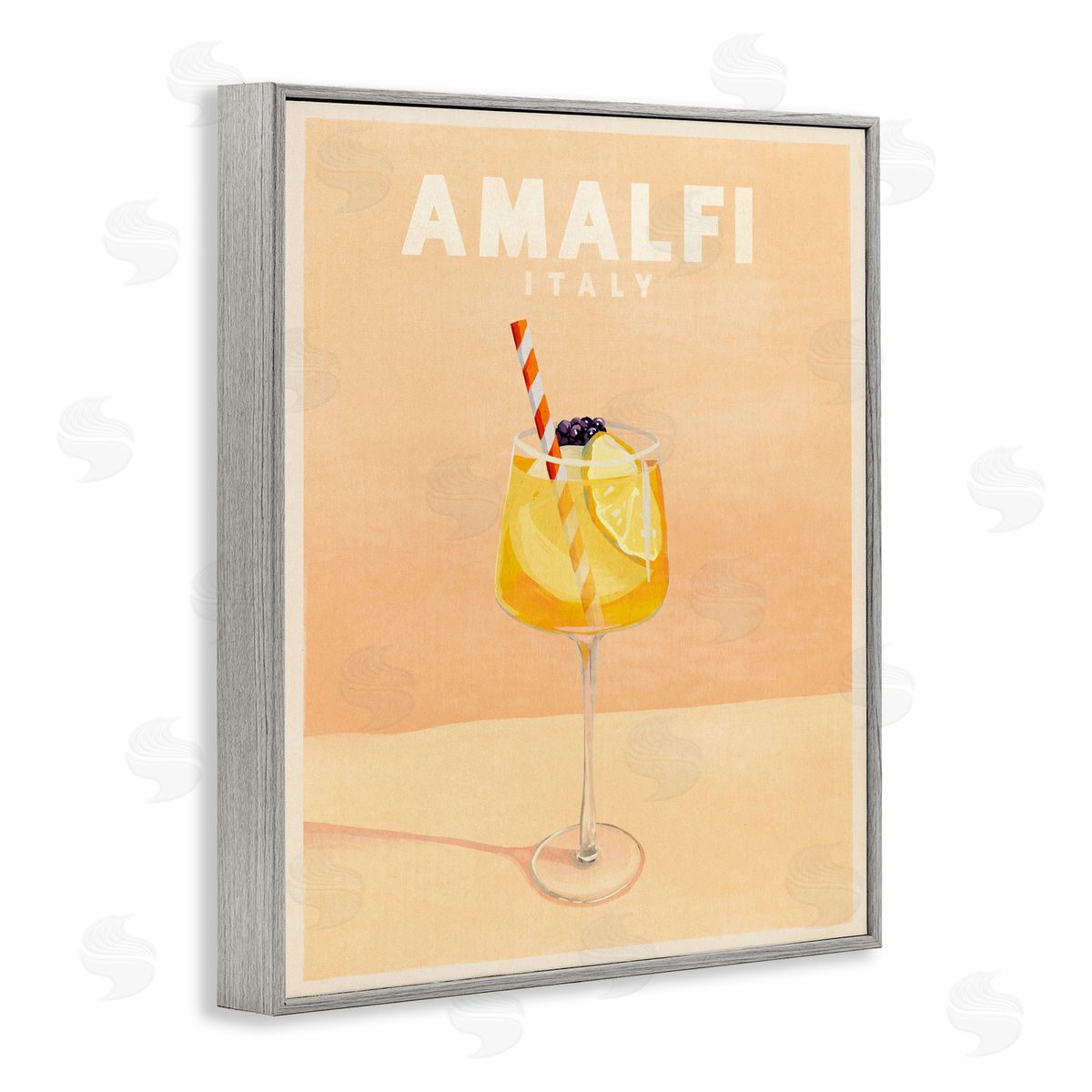 Amalfi Italy with Cocktail Grey Frame Print Wall Art, Home Decor by The Whiskey Ginger