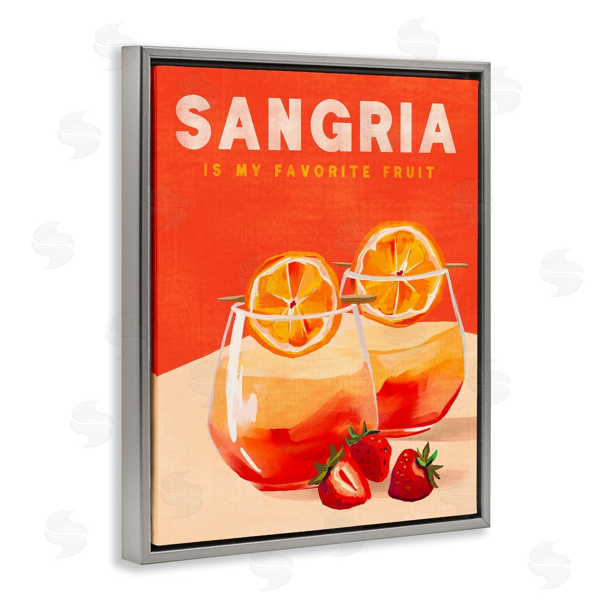 Sangria Favorite Fruit Grey Floating Frame Canvas Wall Art, Home Decor by The Whiskey Ginger