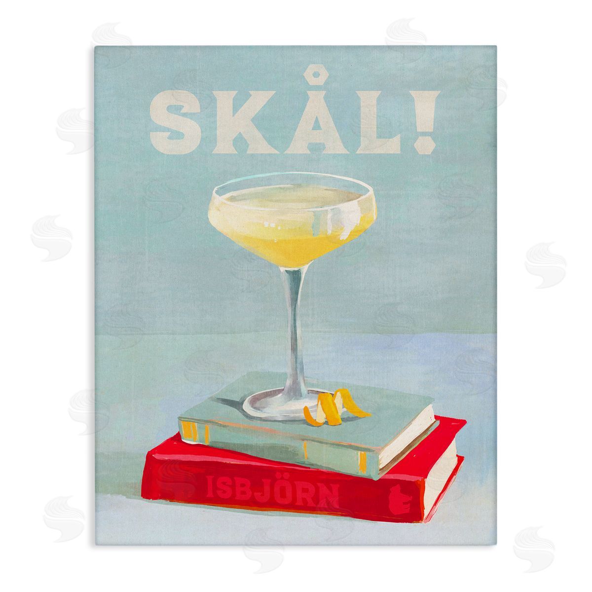 The Whiskey Ginger Skal Cocktail & Bookstack Canvas Wall Art Print