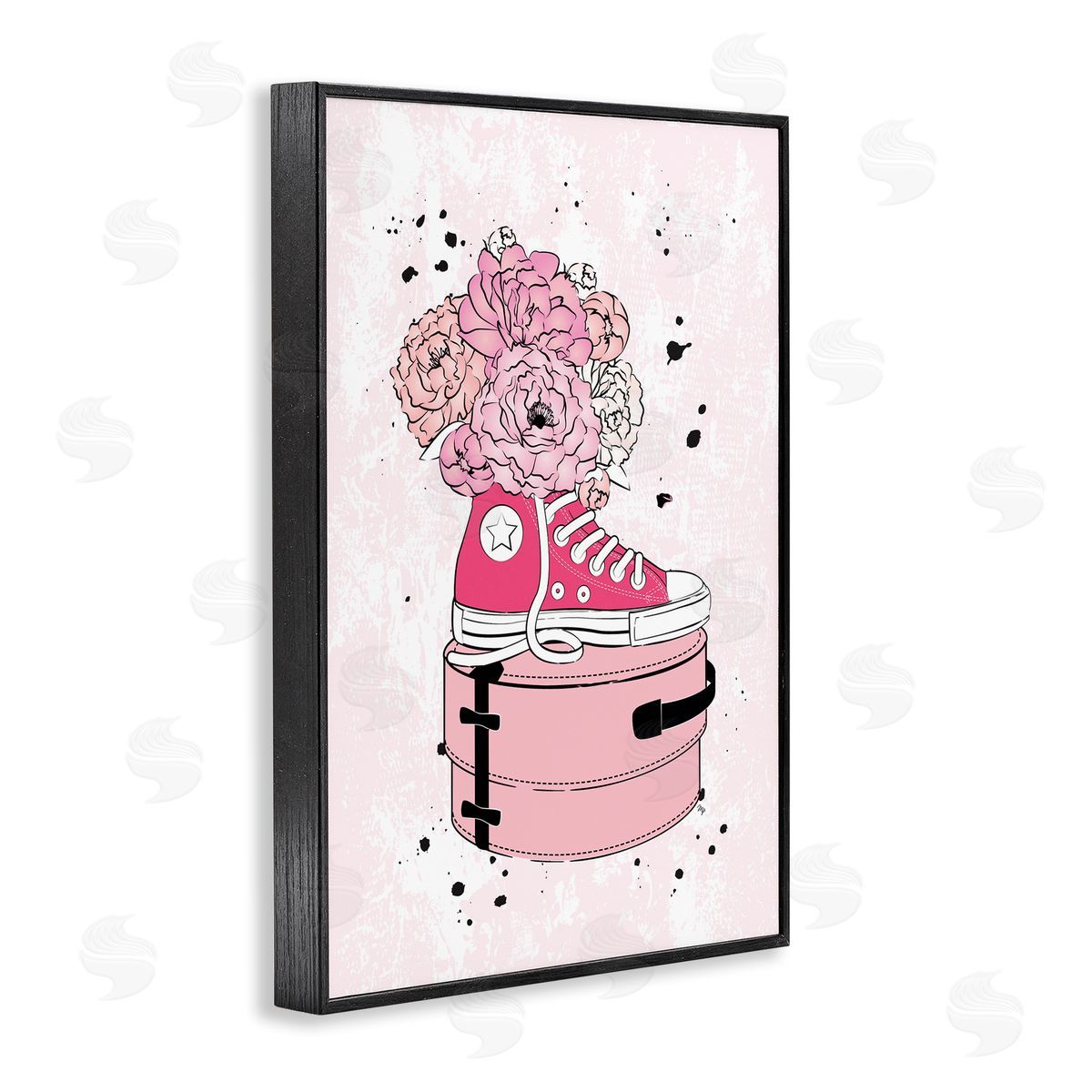 Martina Pavlova Pink Glam Sneaker Florals Black Framed Giclee Wall Art Print