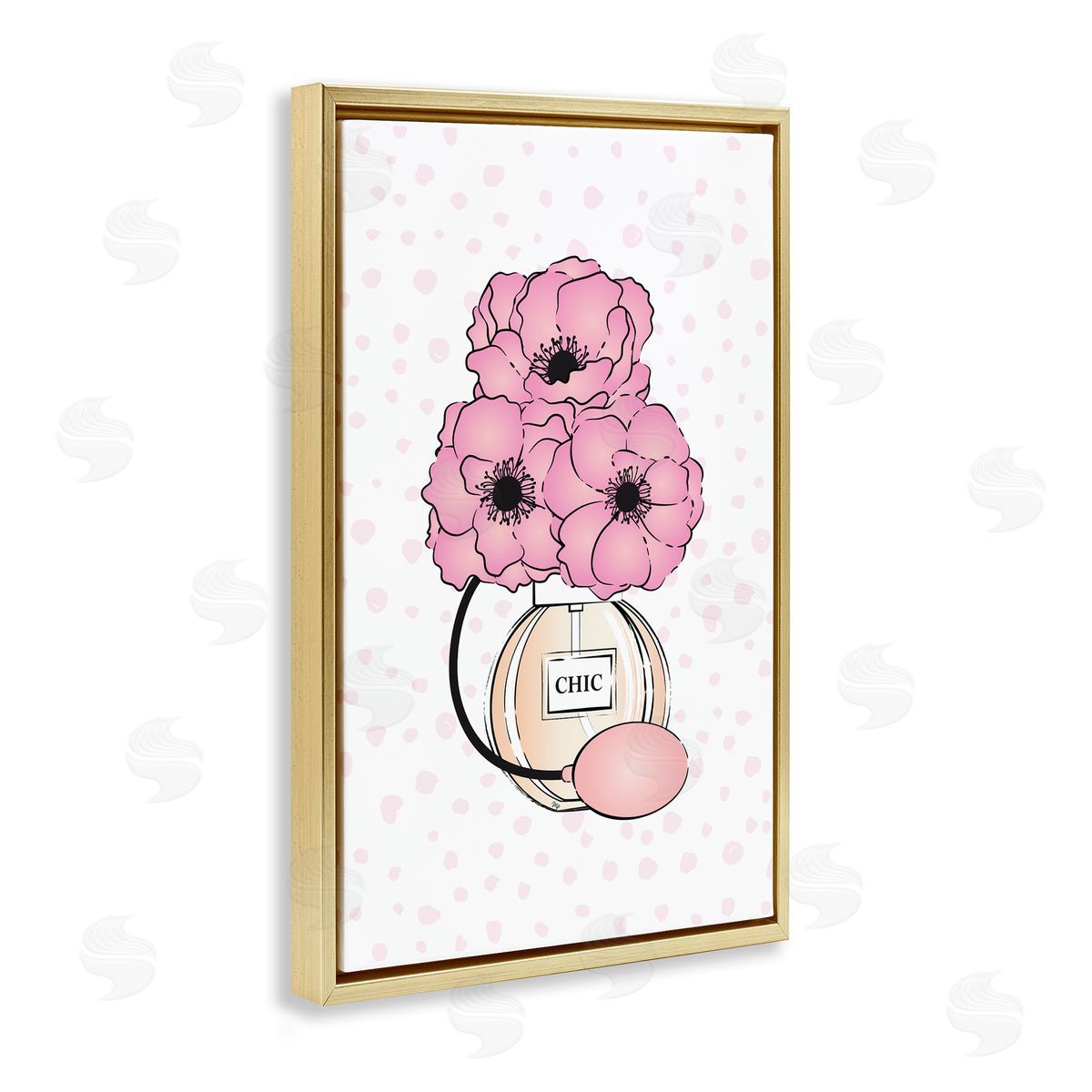 Martina Pavlova Dotted Floral Perfume Gold Floating Frame Canvas Wall Art Print