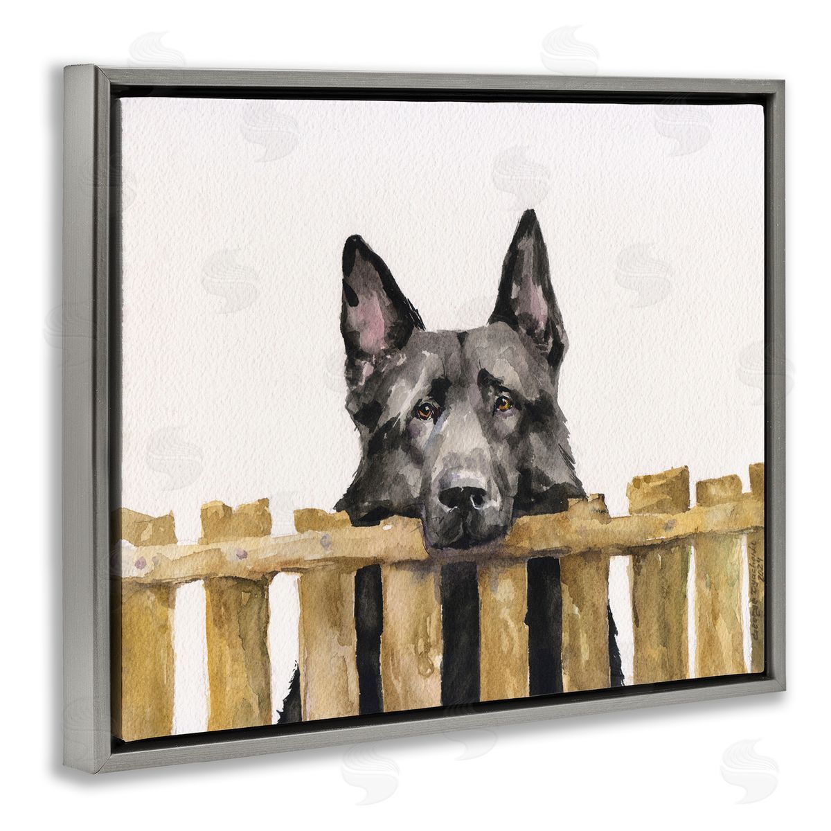 George Dyachenko Black German Shepherd Gray Floating Frame Canvas Wall Art Print