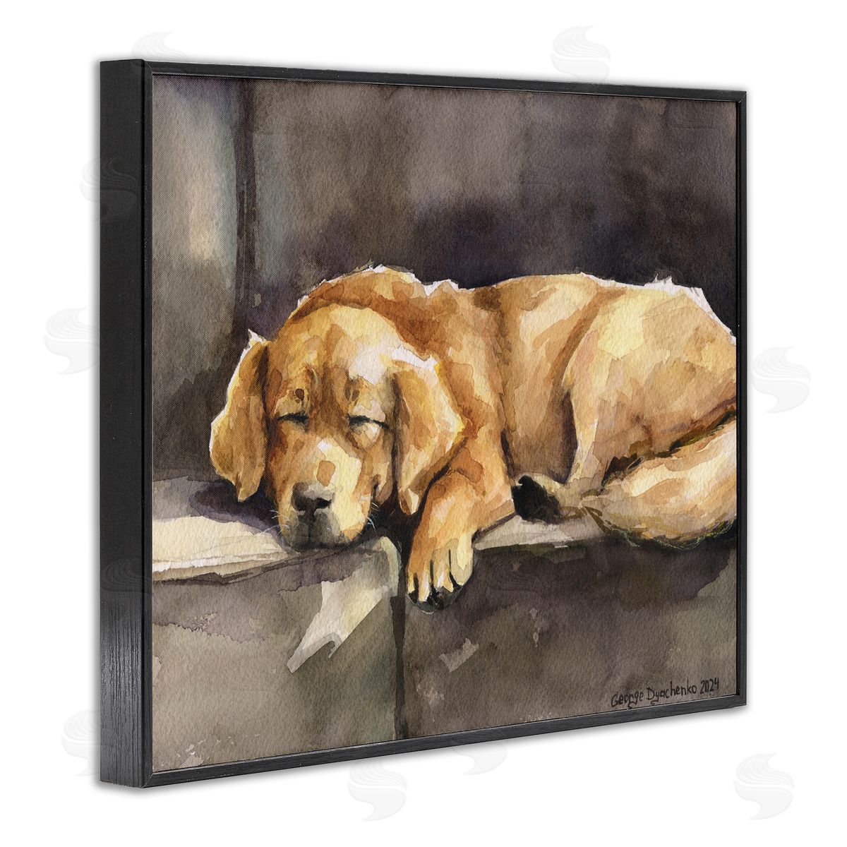 George Dyachenko Sleeping Golden Retriever Black Framed Giclee Wall Art Print