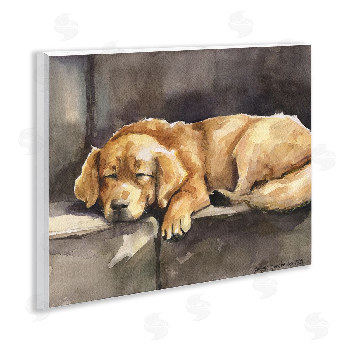 George Dyachenko Sleeping Golden Retriever Wooden Wall Plaque Art Print