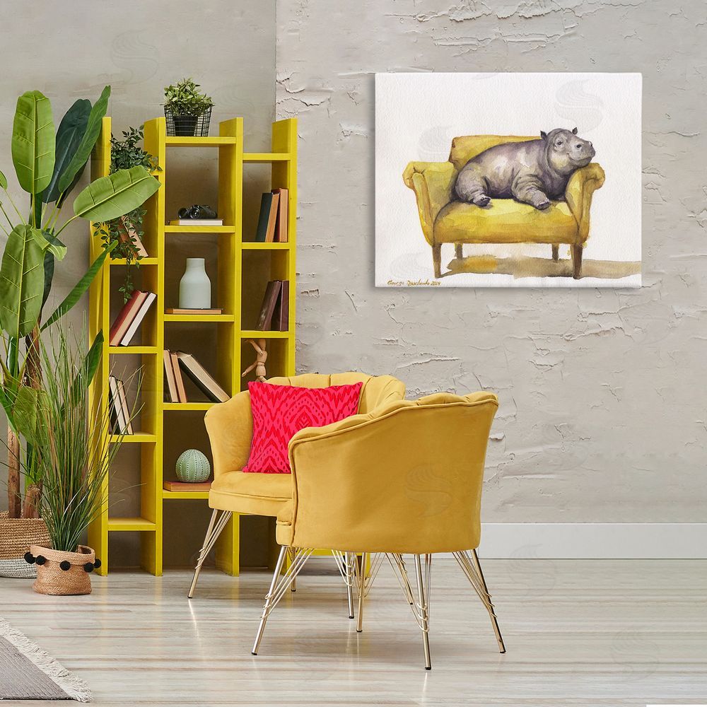 George Dyachenko Hippo on Yellow Chair Canvas Wall Art Print in Room
