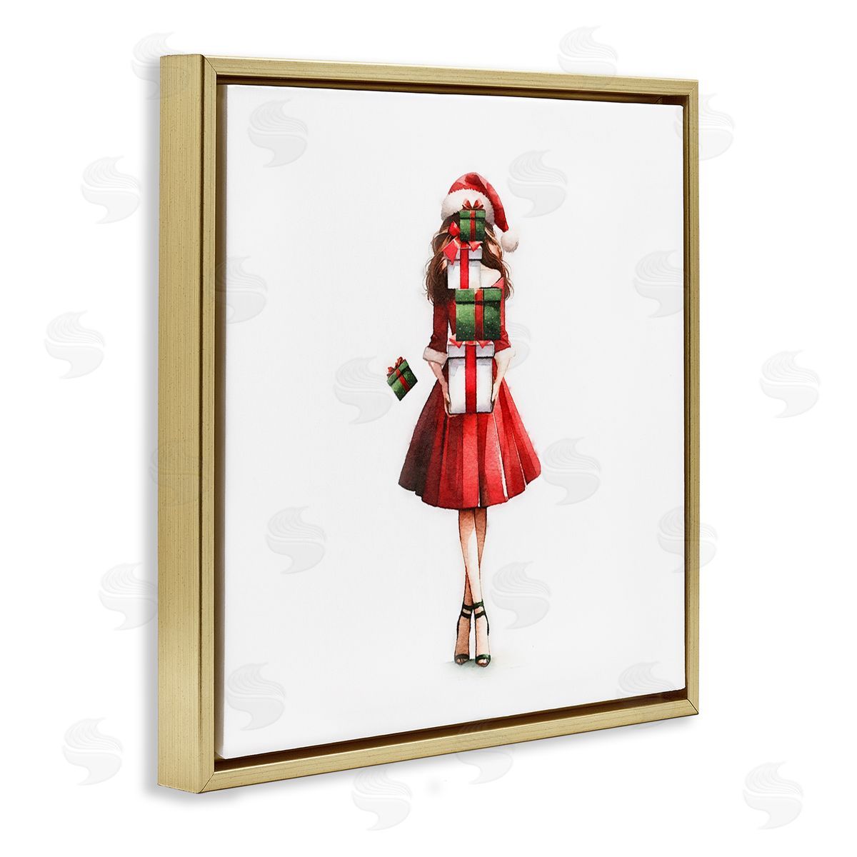 Carrying Christmas Fun Gold Floating Frame Canvas Wall Art, Home Decor by Amanda Greenwood