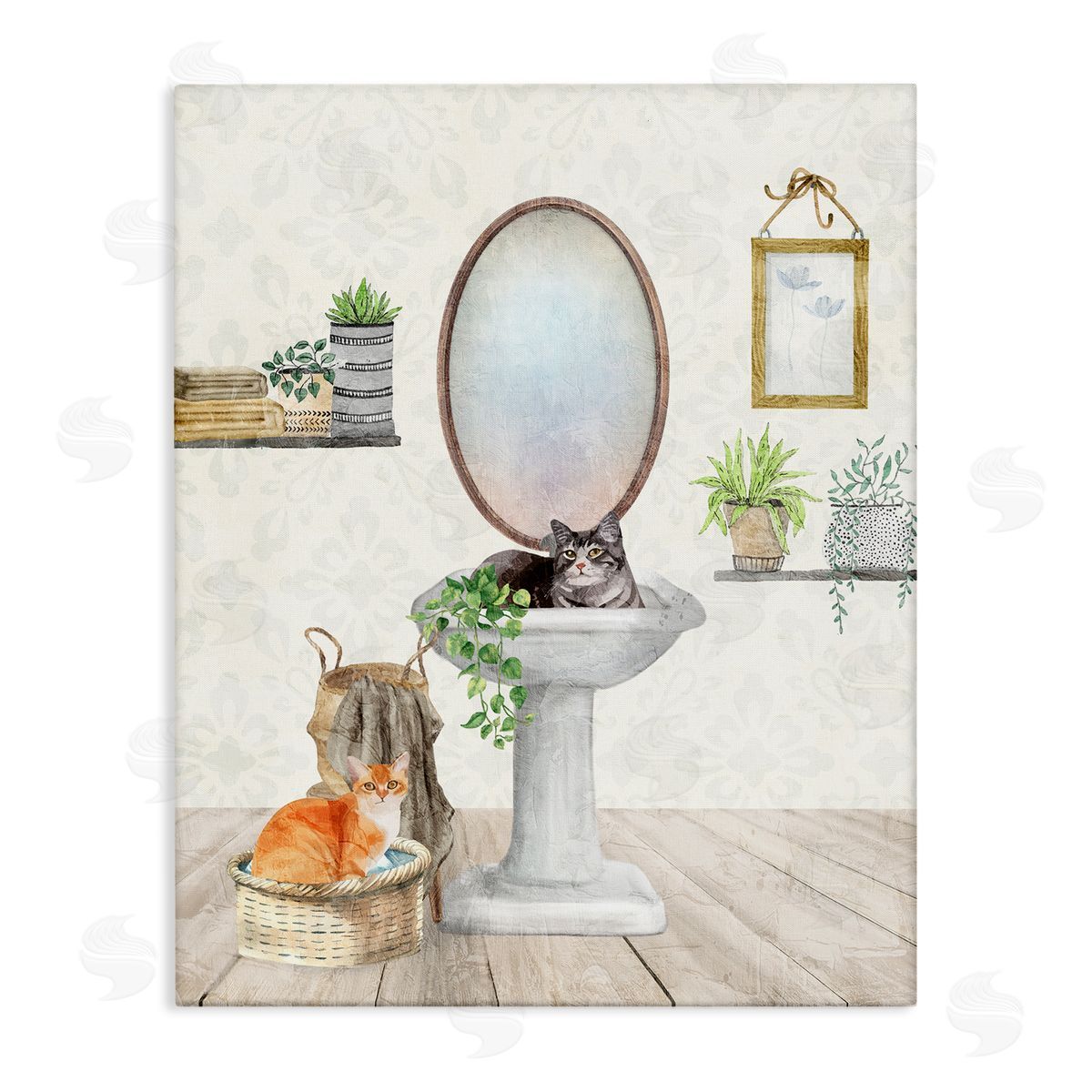 Kim Allen Cats in Bathroom Scene Canvas Wall Art Print
