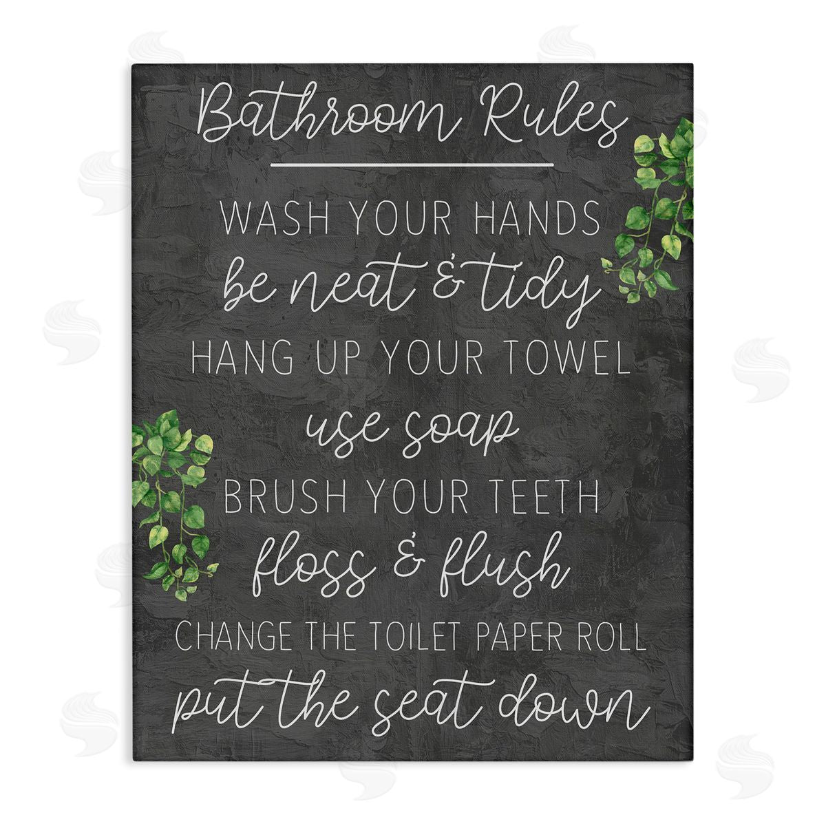 Kim Allen Bathroom Rules with Greenery Canvas Wall Art Print