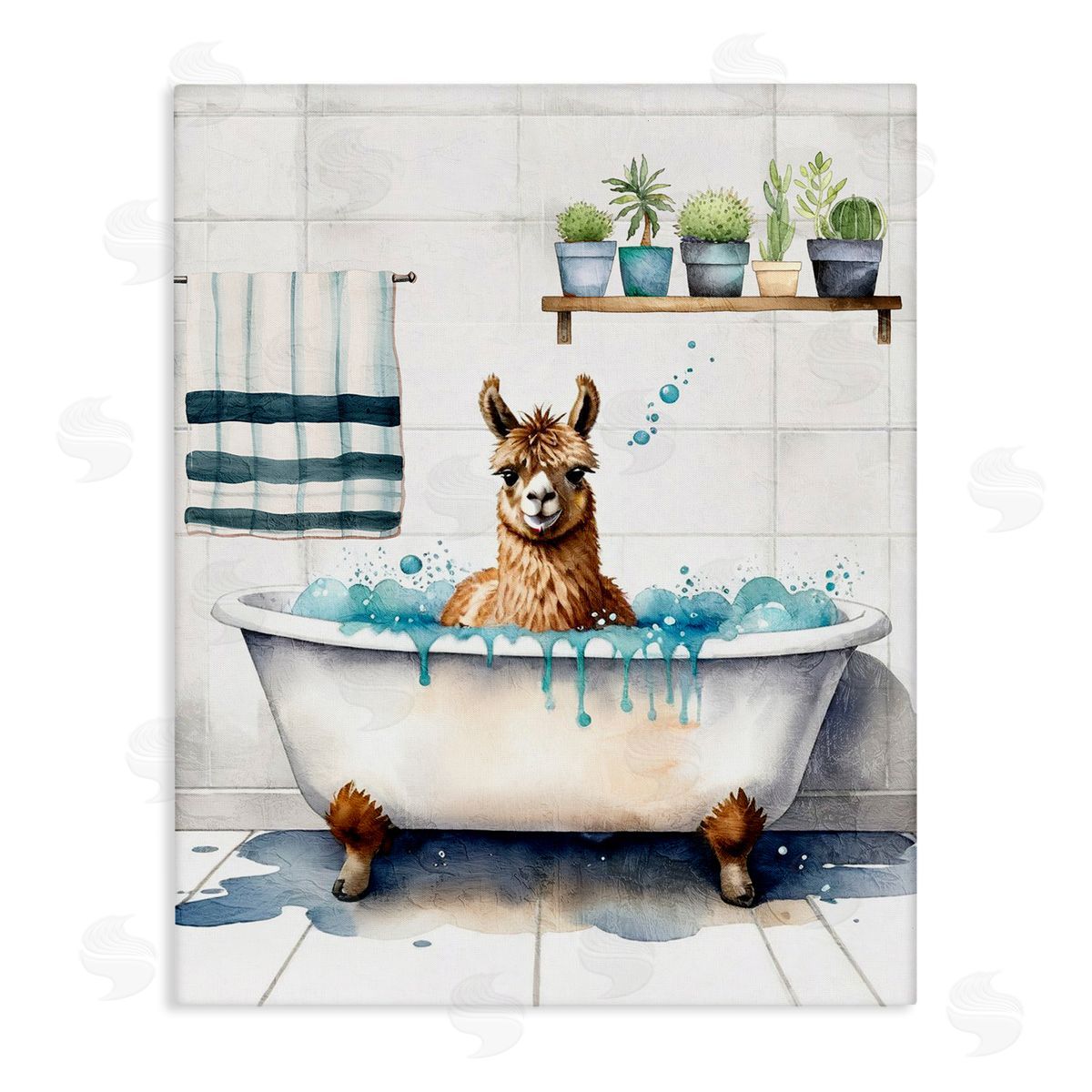 Kim Allen Alpaca Bathtime Suds Canvas Wall Art Print