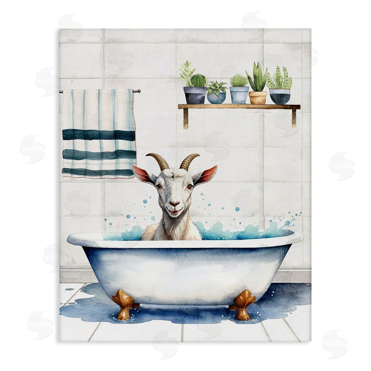 Kim Allen Goat Bathtime Suds Canvas Wall Art Print