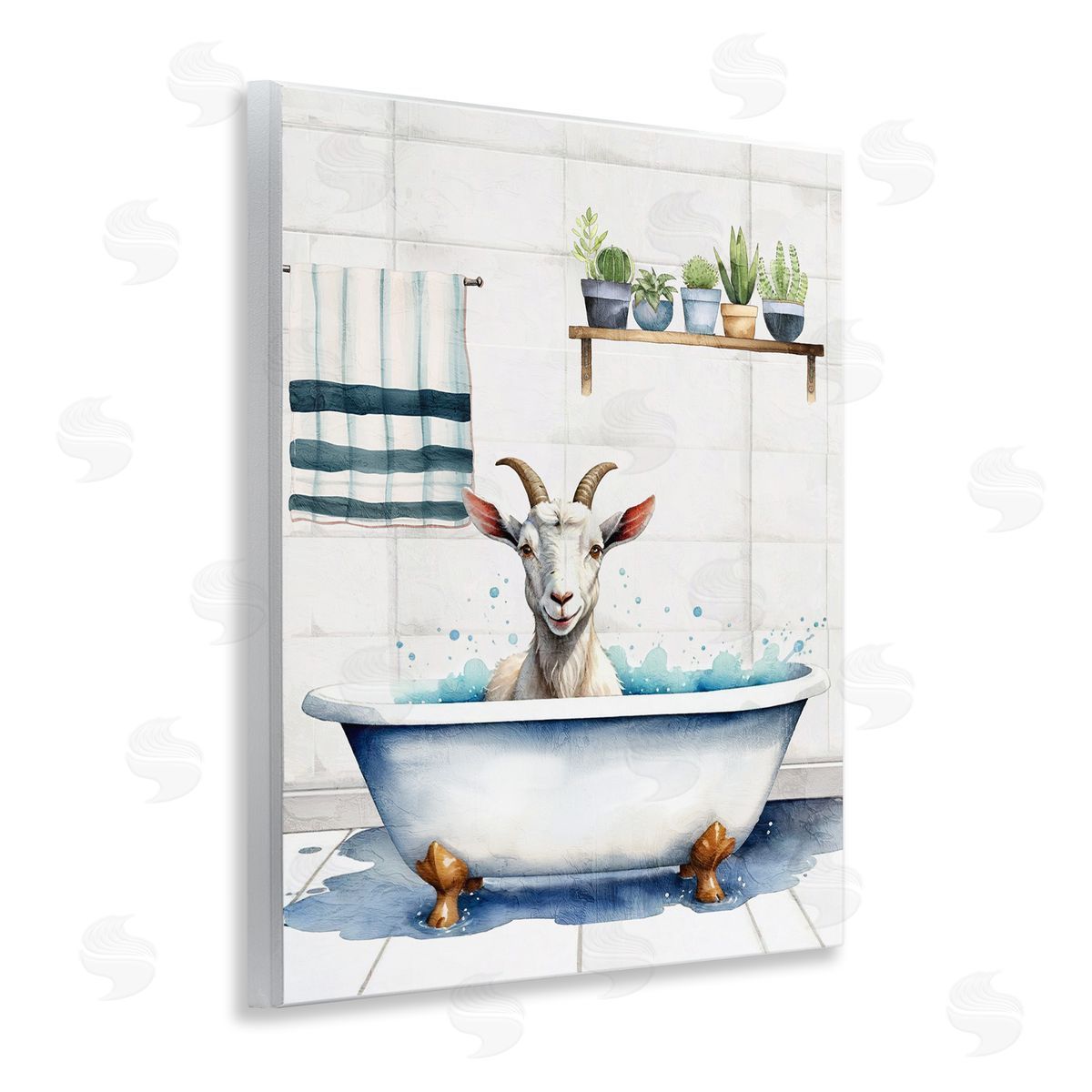 Kim Allen Goat Bathtime Suds Wooden Wall Plaque Art Print