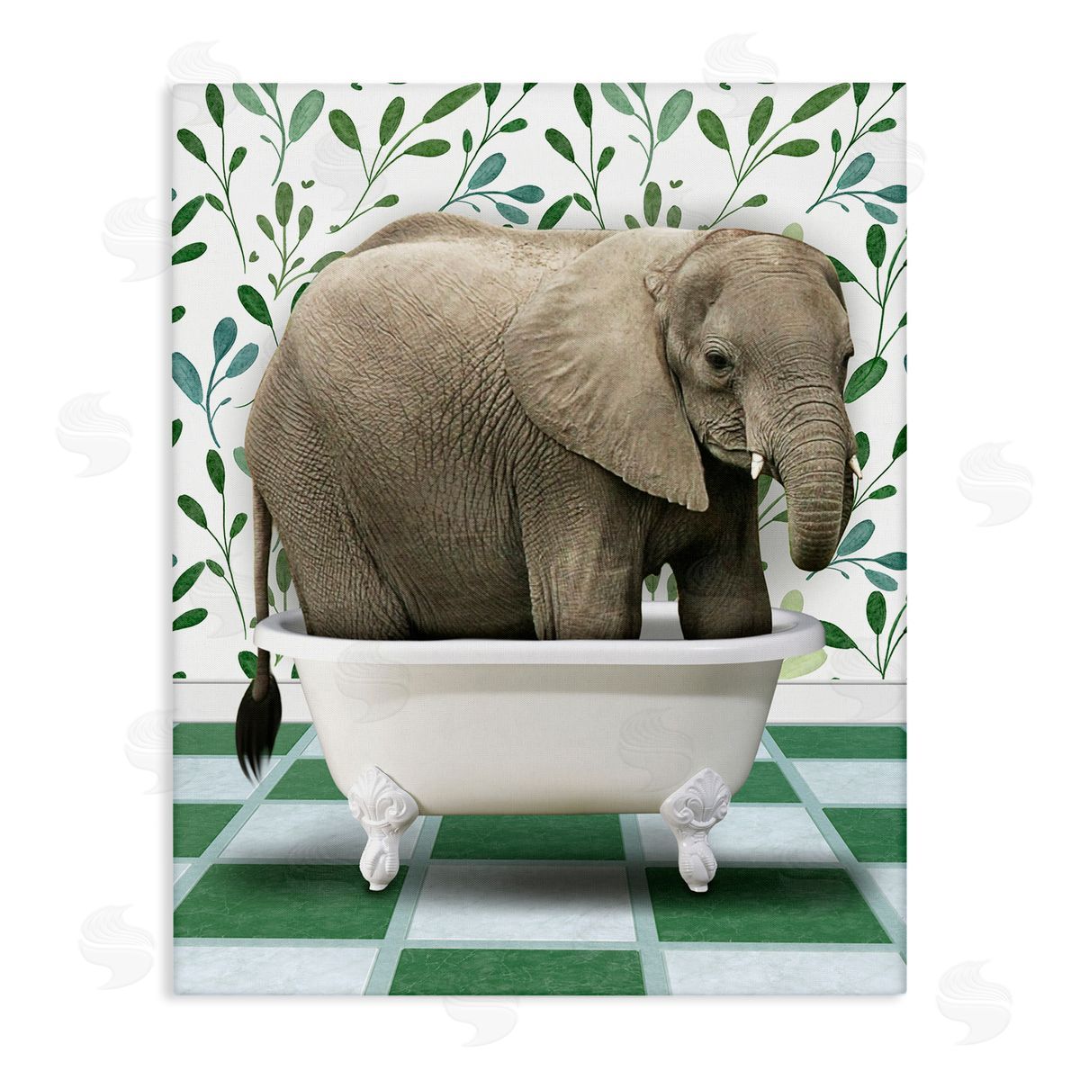 Marcus Prime Bathing Elephant on Green Canvas Wall Art Print