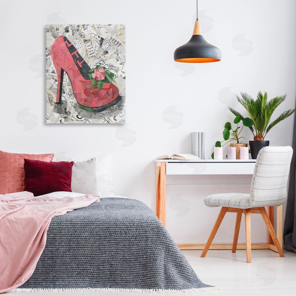 Coco Good Collaged Pink Heel Canvas Wall Art Print in Room