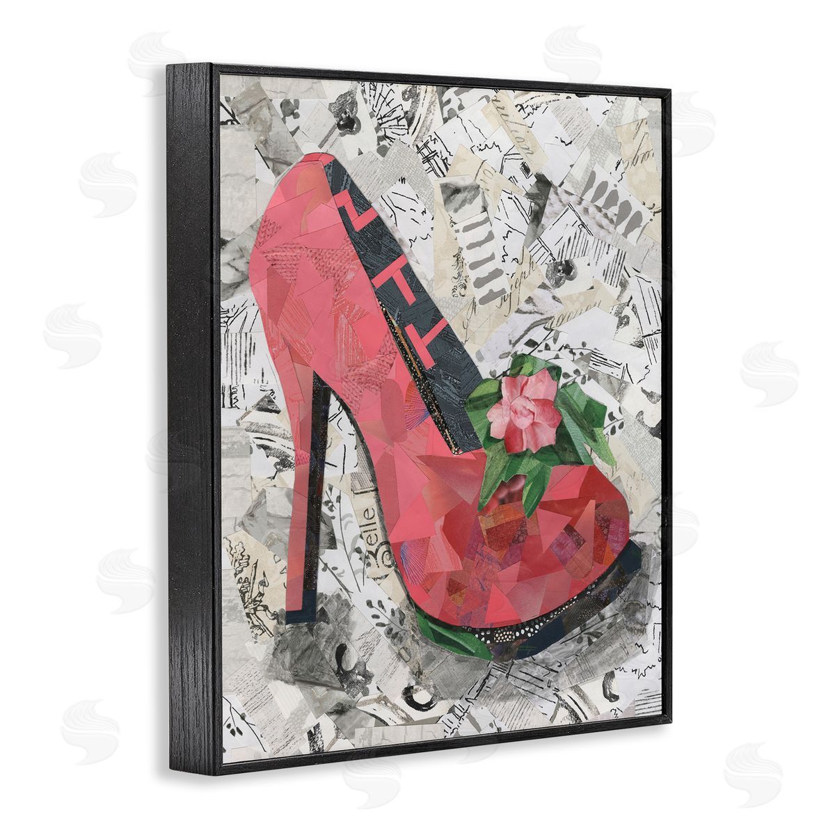 Coco Good Collaged Pink Heel Black Framed Giclee Wall Art Print