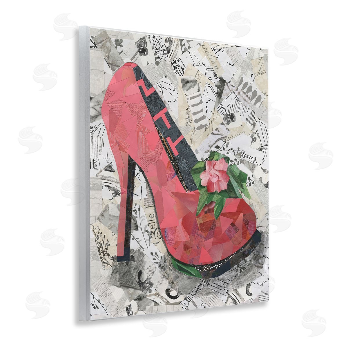 Coco Good Collaged Pink Heel Wooden Wall Plaque Art Print