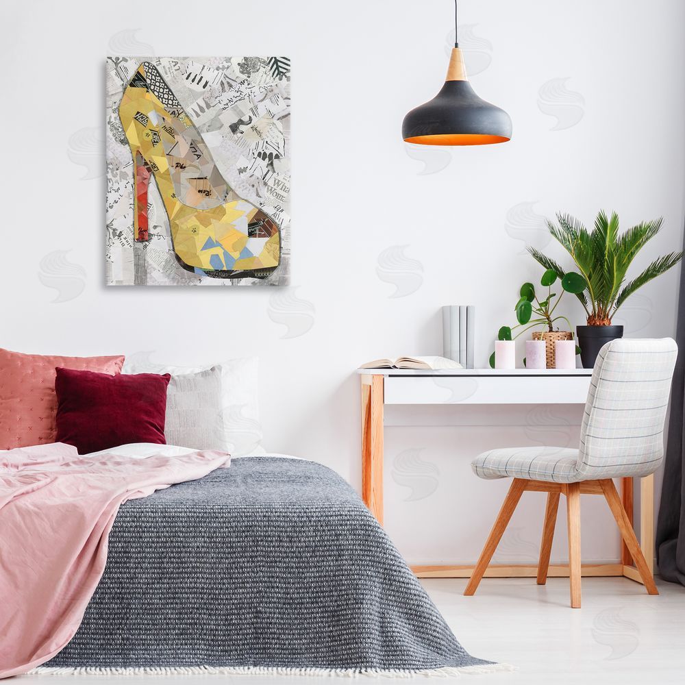 Coco Good Collaged Yellow Heel Canvas Wall Art Print in Room