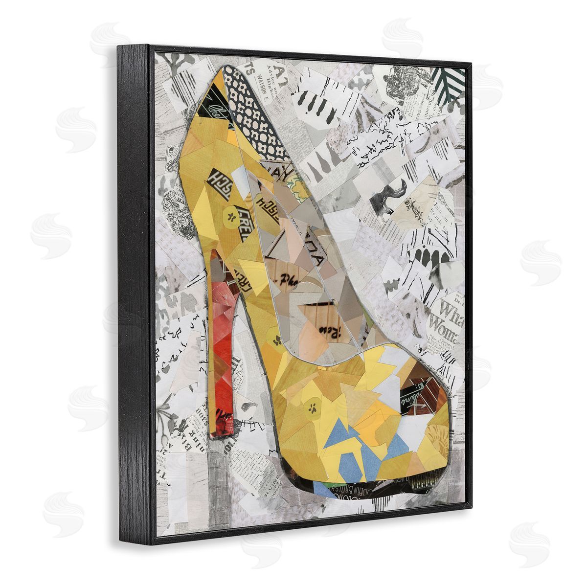 Coco Good Collaged Yellow Heel Black Framed Giclee Wall Art Print