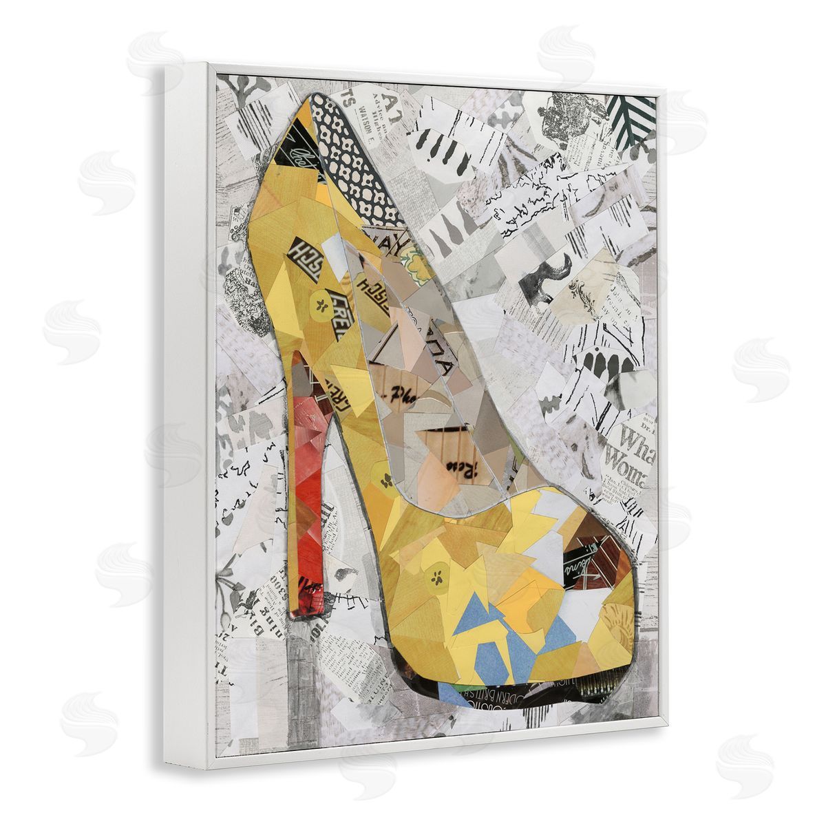 Coco Good Collaged Yellow Heel White Framed Giclee Wall Art Print