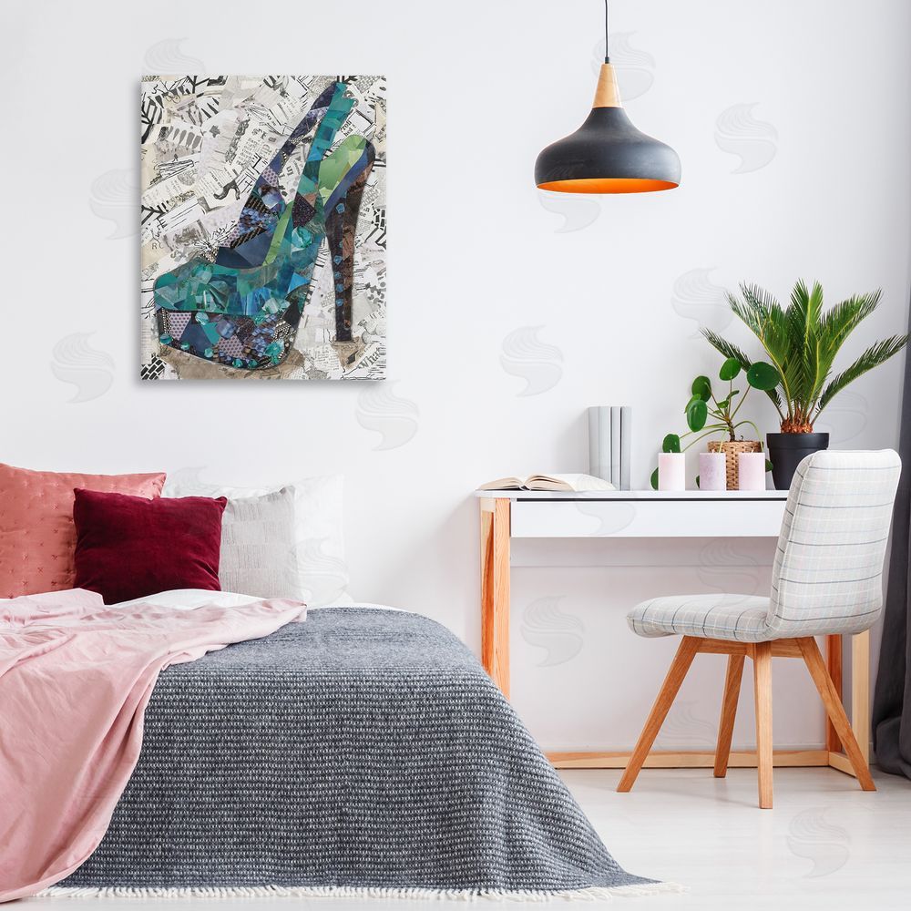 Coco Good Collaged High Heel Canvas Wall Art Print in Room