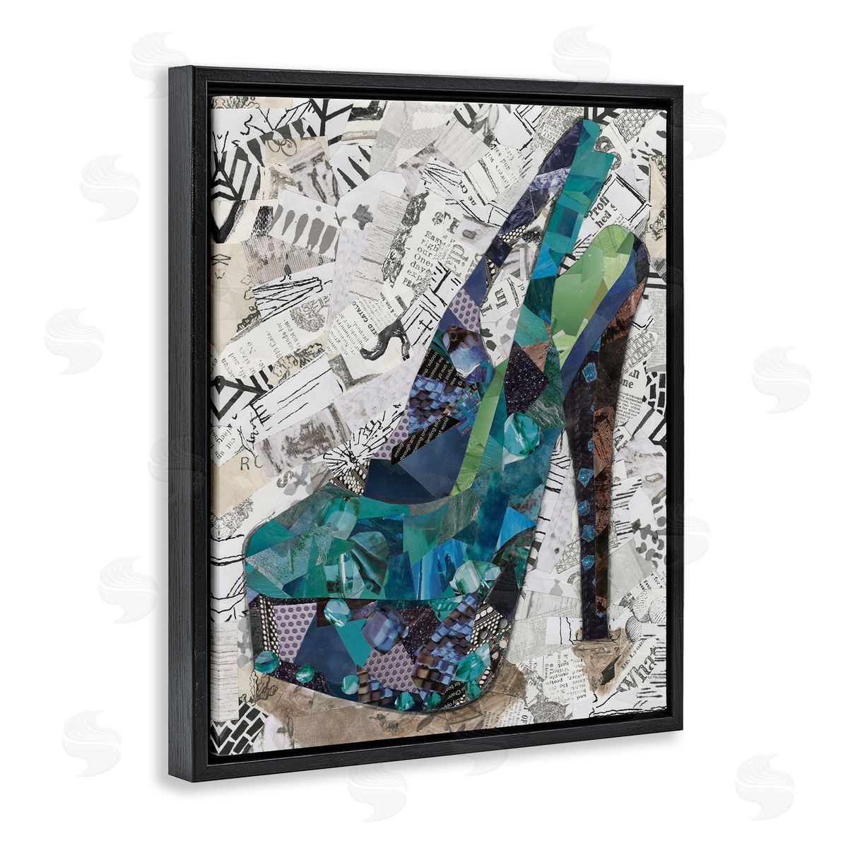 Coco Good Collaged High Heel Black Floating Frame Canvas Wall Art Print
