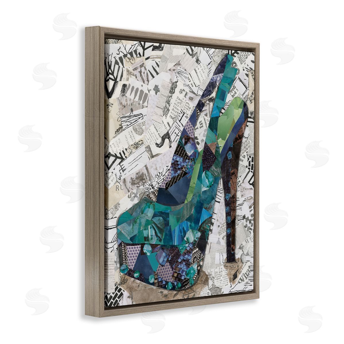 Coco Good Collaged High Heel Brown Floating Frame Canvas Wall Art Print