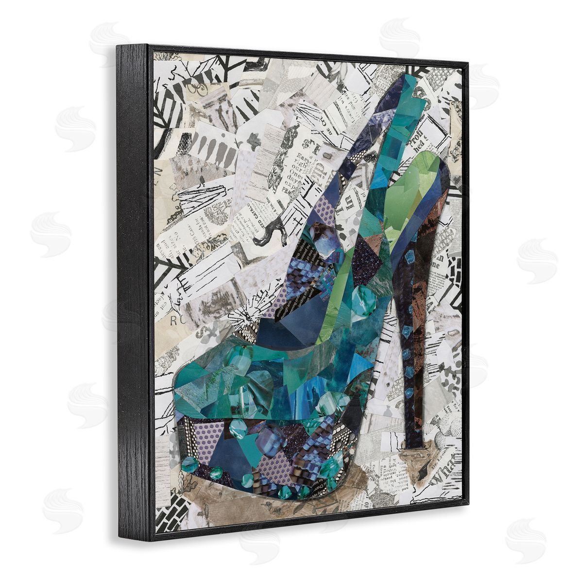 Coco Good Collaged High Heel Black Framed Giclee Wall Art Print