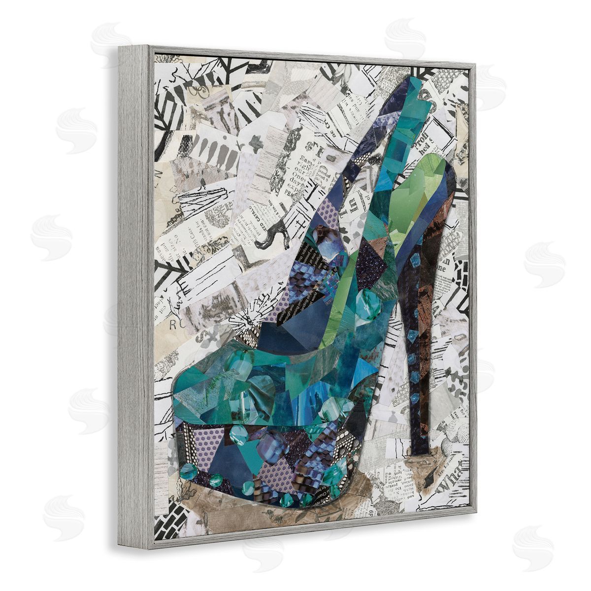 Coco Good Collaged High Heel Gray Framed Giclee Wall Art Print