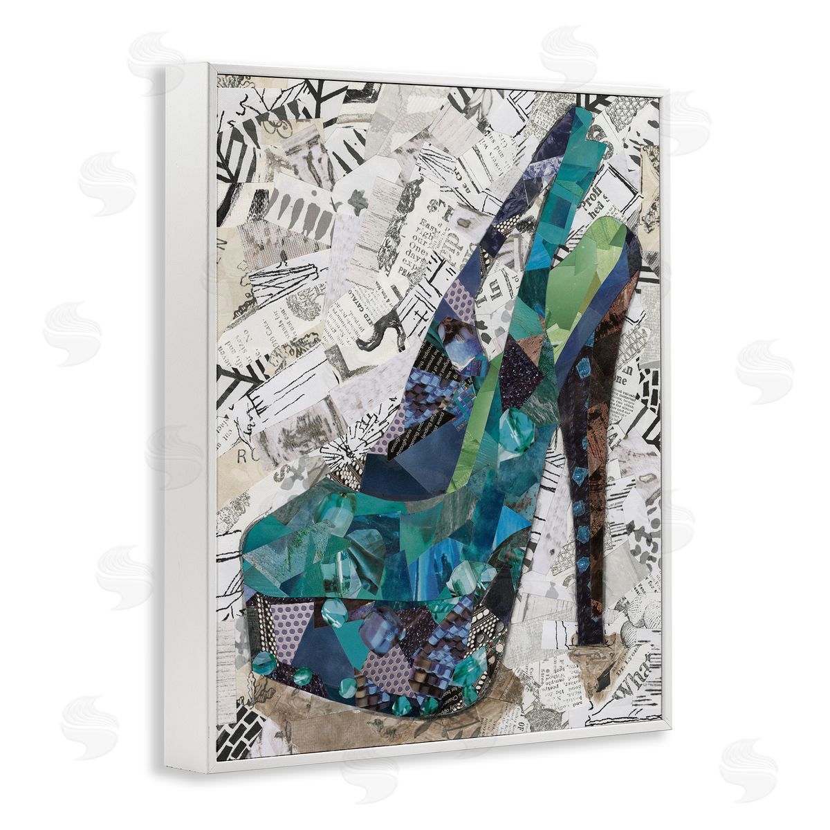 Coco Good Collaged High Heel White Framed Giclee Wall Art Print