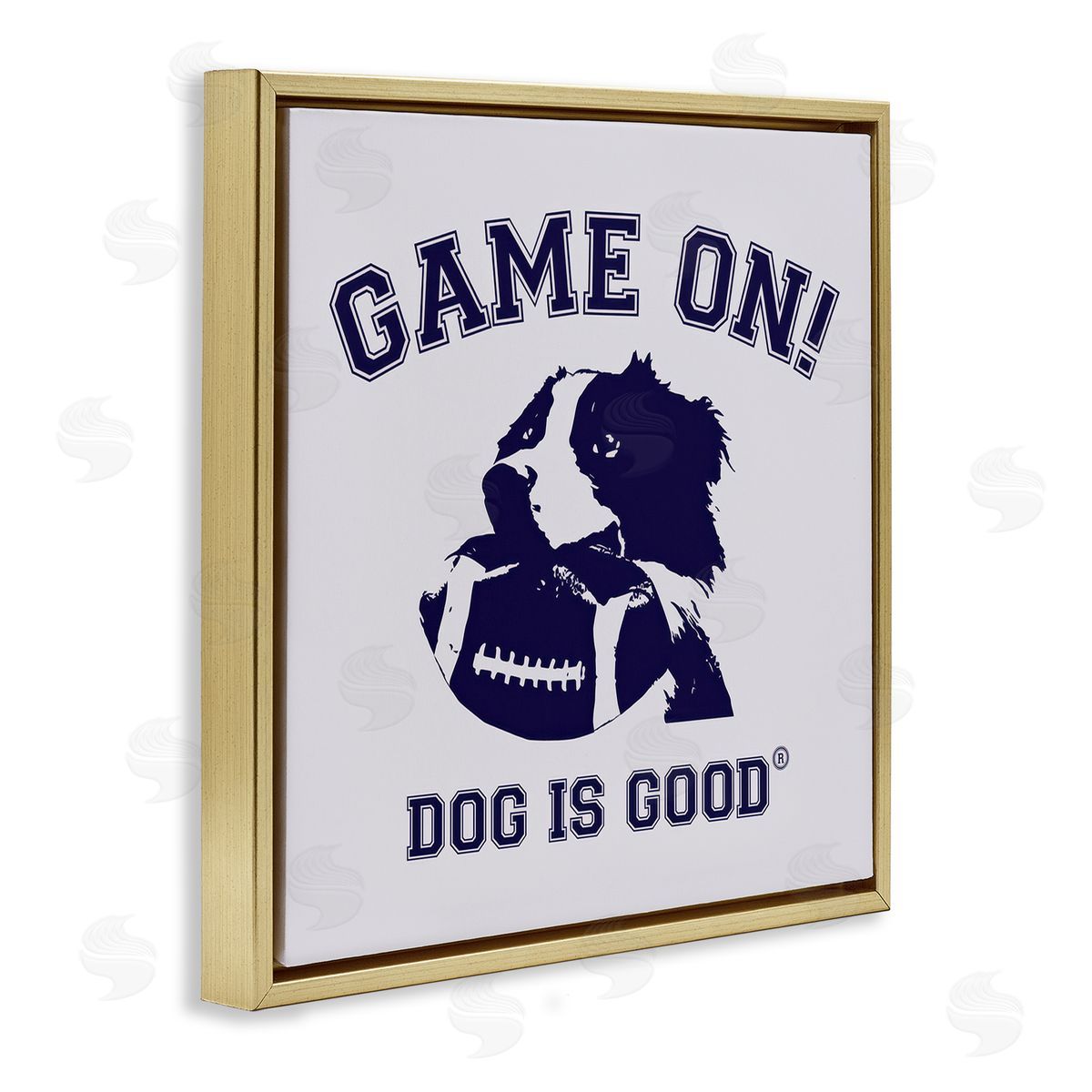 Dog Is Good Game On Dog & Football Gold Floating Frame Canvas Wall Art Print