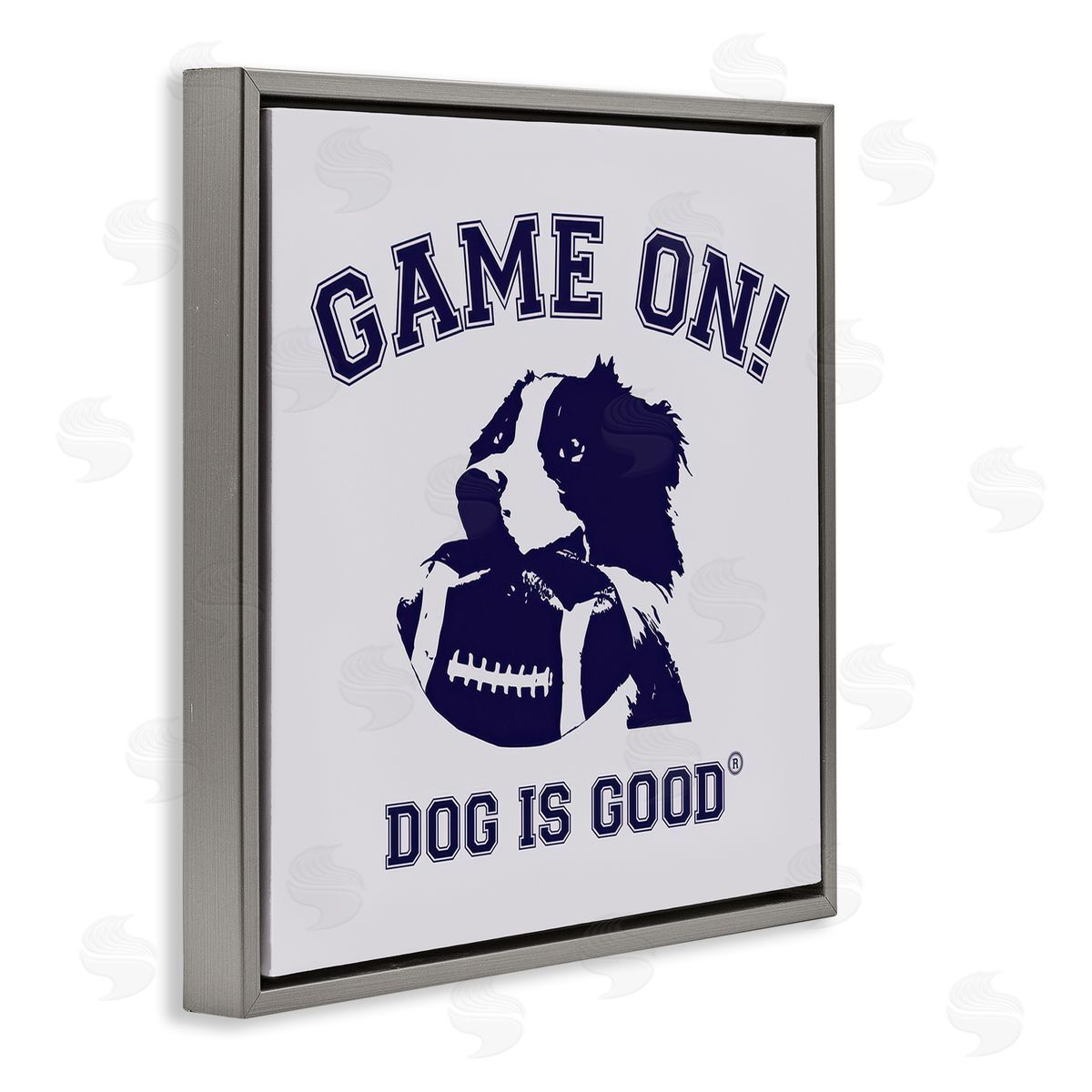 Dog Is Good Game On Dog & Football Gray Floating Frame Canvas Wall Art Print